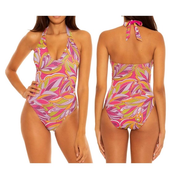 NWT Becca By Rebecca Virtue Virtue Psychedelica Nina U-Neck One-Piece Sz Medium - Picture 1 of 4